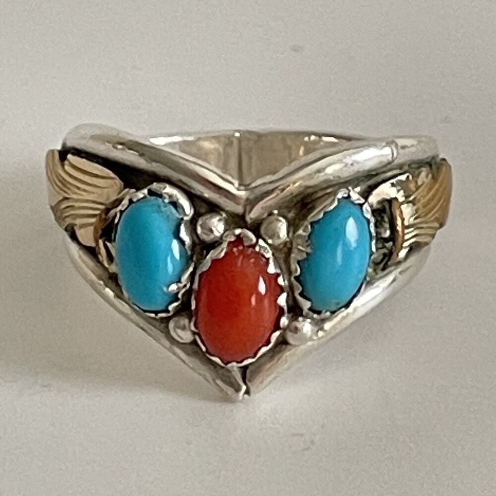 Sterling Silver 14K Gold Chevron S. Ray Ring